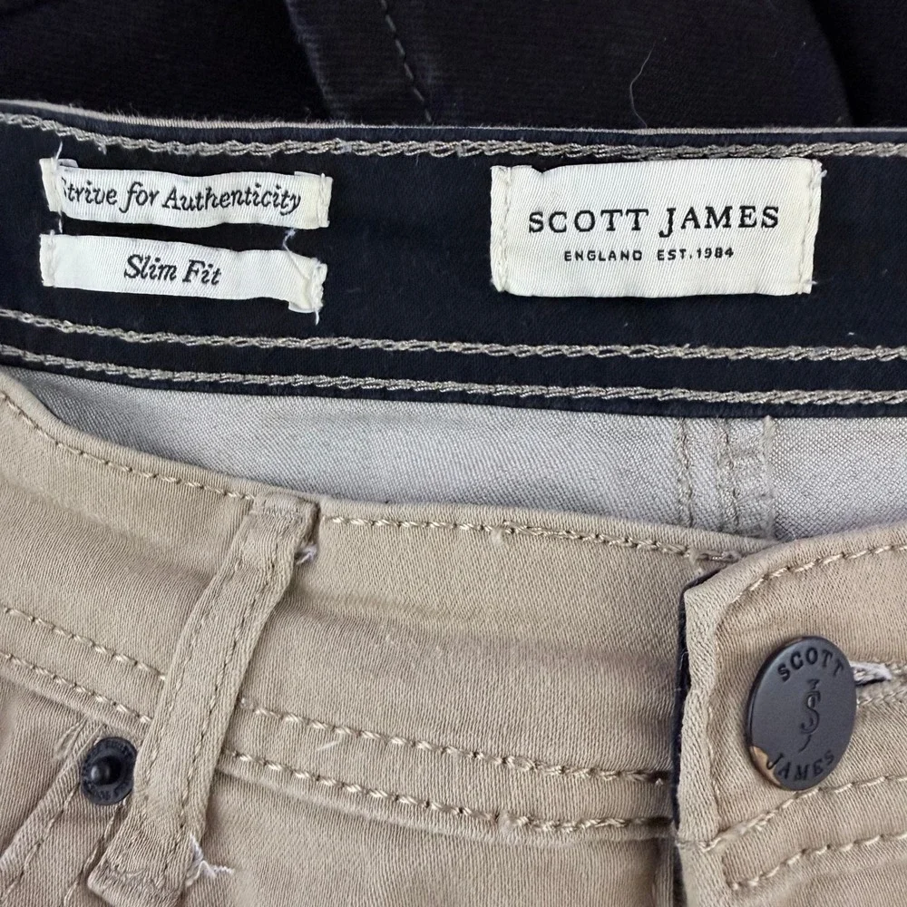 Scott James Mens Slim Fit Tan Khaki Pants Chinos Cotton Stretch Size‎ 33x32